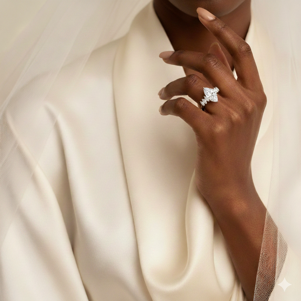 Model wearing Kitóko Diamond necklace and rings
